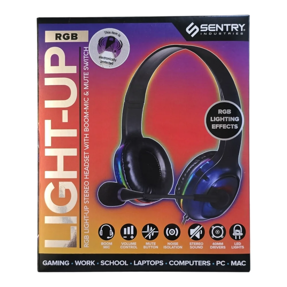 NEW Sentry Light Up Headset Headphones and Boom Mic Gaming Volume Control Mute +